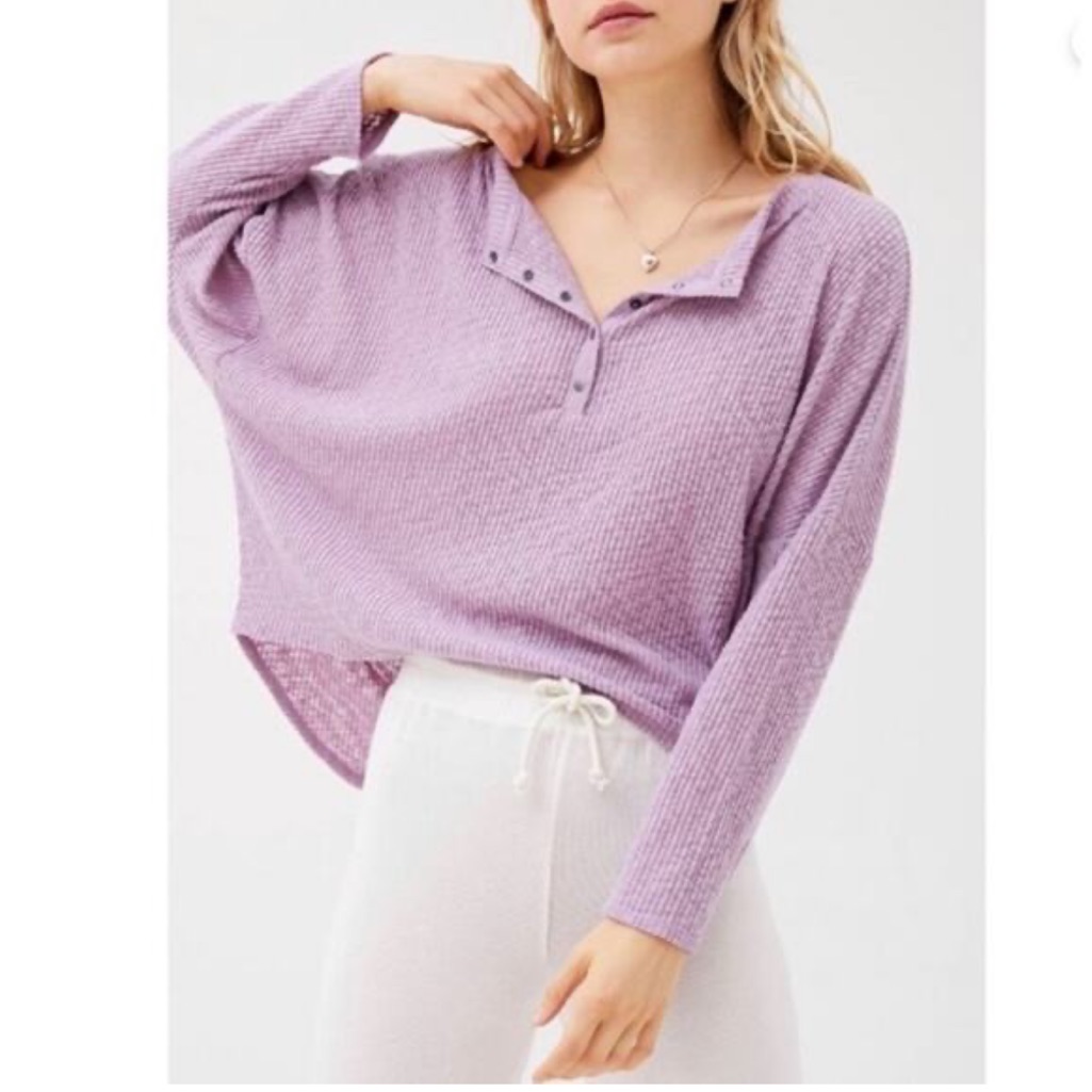 Urban Outfitters Size Small Oversized Lavender Waffle Knit Women's Henley Top